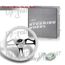 Classic White Wood Grain W-Power 350MM 6-Hole Chrome Spoke 14 Steering Wheel