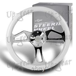 Classic White Wood Grain W-Power 350MM 6-Hole Chrome Spoke 14 Steering Wheel