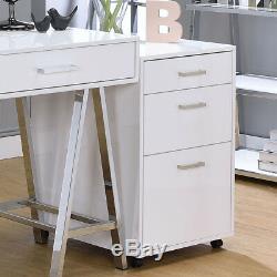 Coleen File Cabinet With 3 Drawers White High Gloss & Chrome Caster Wheels