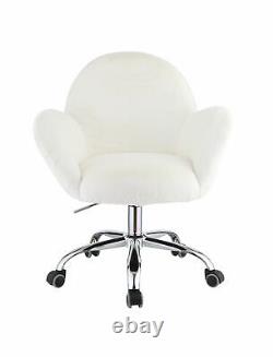 Comfortable Office Chair In White Lapin & Chrome Finish with 5 Caster Wheels