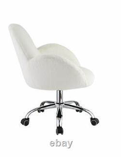 Comfortable Office Chair In White Lapin & Chrome Finish with 5 Caster Wheels