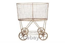 Creative Co-op Vintage Metal Laundry Basket with Wheels, Copper