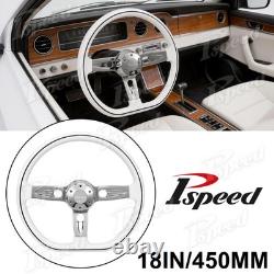 D-Shape 18 Billet Steering Wheel 5-Bolt White Rim withHorn Semi Trucks Rig Pickup