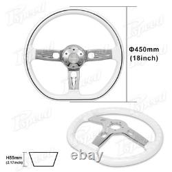 D-Shape 18 Billet Steering Wheel 5-Bolt White Rim withHorn Semi Trucks Rig Pickup