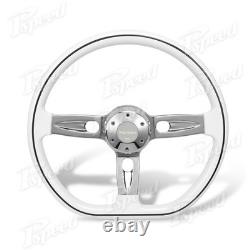 D-Shape 18 Billet Steering Wheel 5-Bolt White Rim withHorn Semi Trucks Rig Pickup