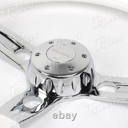 D-Shape 18 Billet Steering Wheel 5-Bolt White Rim withHorn Semi Trucks Rig Pickup