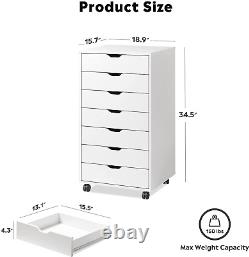 DEVAISE 7-Drawer Chest, Wood Storage Dresser Cabinet with Wheels, White