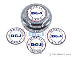 DGJ White, Blue & Red on Chrome Lowrider Wire Wheel Metal Chip Emblems
