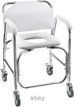 DMI Rolling Shower and Commode Transport Chair with Wheels and Padded Seat for