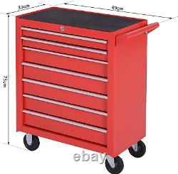 DURHAND Roller Tool Cabinet Storage Chest Box 7 Drawers Roll Wheels Garage Red