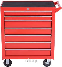 DURHAND Roller Tool Cabinet Storage Chest Box 7 Drawers Roll Wheels Garage Red