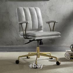Damir Deluxe Home Office Executive Chair White Top Grain Leather Wheels Base