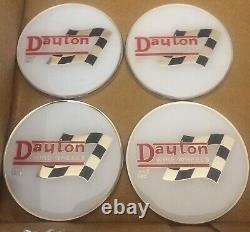 Dayton Wire Wheel Chips Emblems Chrome White Metal Flags Set Of 4 Size 2.38