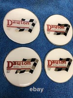 Dayton Wire Wheels Set Of 4 Chrome White Metal Flags Emblems Size 2.38