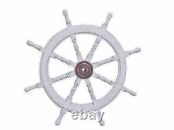 Deluxe Class White Wood and Chrome, 36 Decorative Ship Steering Wheel