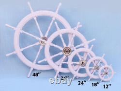 Deluxe Class White Wood and Chrome Ship Decorative Steering Wheel 36