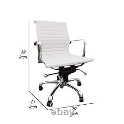 Elle 20 Inch Back Swivel Office Chair with Wheels Tufted White and Chrome