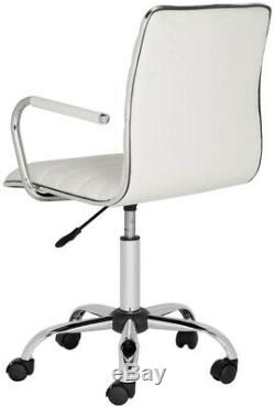 Executive Office Chair Desk Computer 5-Wheel Ergonomic White Faux Leather Chrome