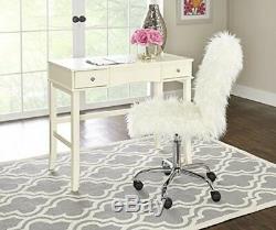 Faux Fur Office Chair Shaggy Sheepskin Swivel Computer Desk Chrome Wheels White