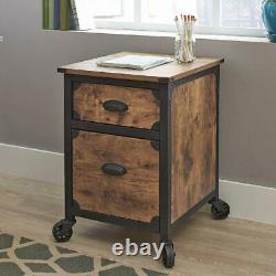 File Cabinet 2 Drawer Rustic Country Folder Letter Rolling Wheels Office Storage