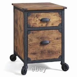 File Cabinet 2 Drawer Rustic Country Folder Letter Rolling Wheels Office Storage