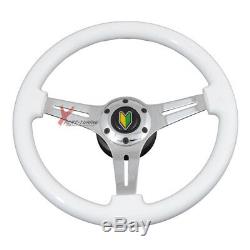 Fits Acura 350MM White Chrome Spoke Racing Steering Wheel+Hub Adaptor BD Badge