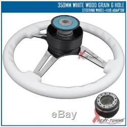 Fits Acura 350MM White Chrome Spoke Racing Steering Wheel+Hub Adaptor BD Badge