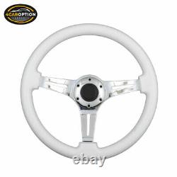 Fits White 350Mm Steering Wheel Classic Wood Grain Sport Chrome Polish Spoke