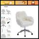 Fluffy White Faux Fur Swivel Desk Chair with Wheels Comfy Accent Chair for Hom