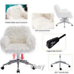 Fluffy White Faux Fur Swivel Desk Chair with Wheels Comfy Accent Chair for Hom