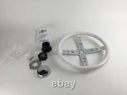 GRANT CLASSIC WHITE GLOSS WITH CHROME GOLF CART STEERING WHEEL with Adapter Kit