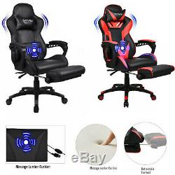 Gaming Chair Racing Video Massage Support Ergonomic Computer Seat Footrest US