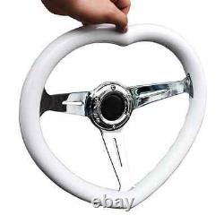 Heart Shaped Racing Sports Steering Wheel Universal Car Chrome ABS White Steer