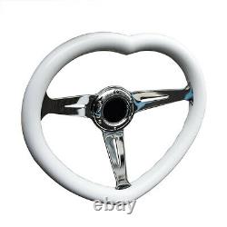 Heart Shaped Racing Sports Steering Wheel Universal Car Chrome ABS White Steer