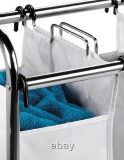 Heavy-Duty Triple Laundry Sorter, Laundry Basket with Wheels Chrome/White 70 Lbs