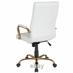 High Back White LeatherSoft Executive Swivel Office Chair with Gold Frame and