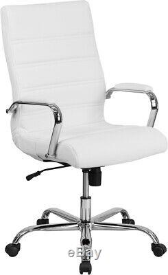 High Back White LeatherSoft Executive Swivel Office Chair withChrome Base &Arms