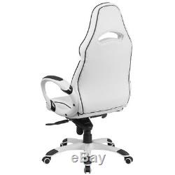 High Back White Vinyl/Black Trim Executive Swivel Office Chair with Arms