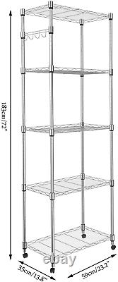 Homdox 5 Tier Steel Wire Shelving Unit on Wheels, Chrome Shelves for Garage Kitch