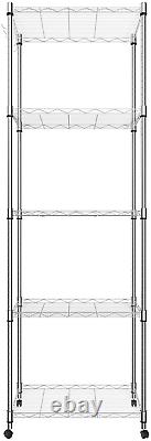 Homdox 5 Tier Steel Wire Shelving Unit on Wheels, Chrome Shelves for Garage Kitch