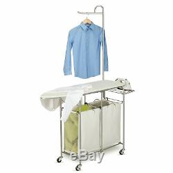 Honey Can Do Laundry Center with 2 Sorters and Ironing Board, Chrome/White