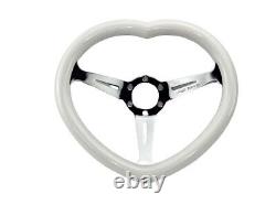 JDM Heart Shaped steering Wheel Universal (White) + Free Horn Button
