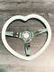 JDM White Heart Shaped Steering Wheel, ABS Grip, White, Steel, Chrome, 3-Spoke
