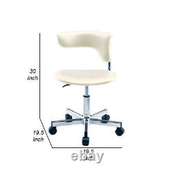 Jane 20 Inch Modern Swivel Office Chair, Caster Wheels, White And Chrome