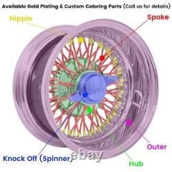 LA Wire Wheels STD 100-Spoke S/L 14x7 Blue White Spokes Chrome (4pcs) B2