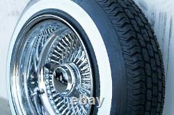 LOWRIDER WIRE WHEELS 13X7 REVERSE CHROME 100 SPOKE + White Wall Tires