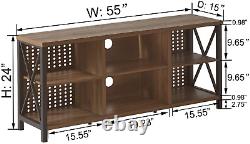 LVB Rustic Entertainment Center for 65 Inch TV, Industrial Wood and Metal TV Sta