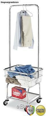 Laundry Organizer Storage Cart Butler Basket Rolling Commercial Heavy Duty Shelf