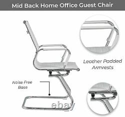 Leather Office Guest Chair for Reception with Removable Arms Sled Base