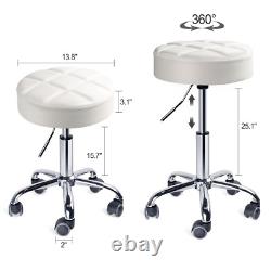 Leopard round Rolling Stools, Adjustable Work Stool with Wheels (A-White)